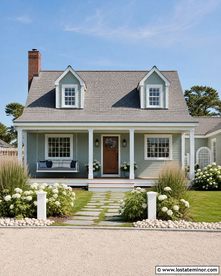 Sage Green Cape Cod With Porch Bed Swing - 30 Sage Green House Design With Swing Ideas