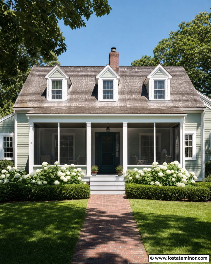 Sage Green Cape Cod With Screened Front Porch - 30 Sage Green House Design With Front Porch Ideas
