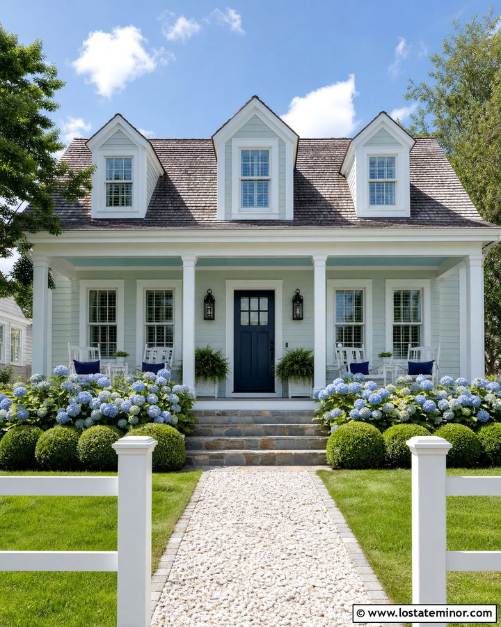 Sage Green Cape Cod With Sky Blue Porch Ceiling - 30 Sage Green House Design With Porch Ceiling Ideas