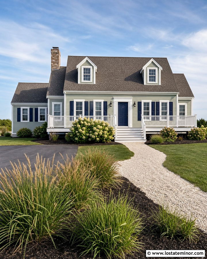 Sage Green Cape Cod With Weathered Gray Deck - 30 Sage Green House Design With Deck Ideas