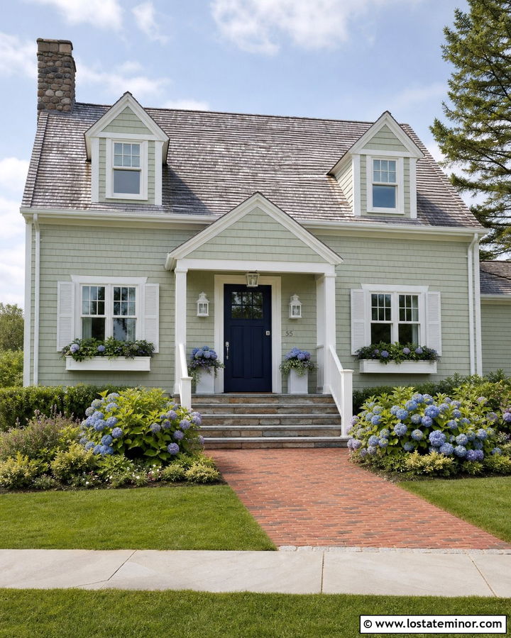 Sage Green Cape Cod With White Lanterns - 30 Sage Green House Design With Light Fixtures Ideas