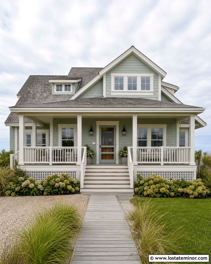 Sage Green Coastal House With Aqua Screen Door - 30 Sage Green House Design With Screen Door Ideas