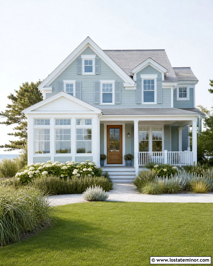 Sage Green Coastal House With Bright Sunroom - 30 Sage Green House Design With Sunroom Ideas