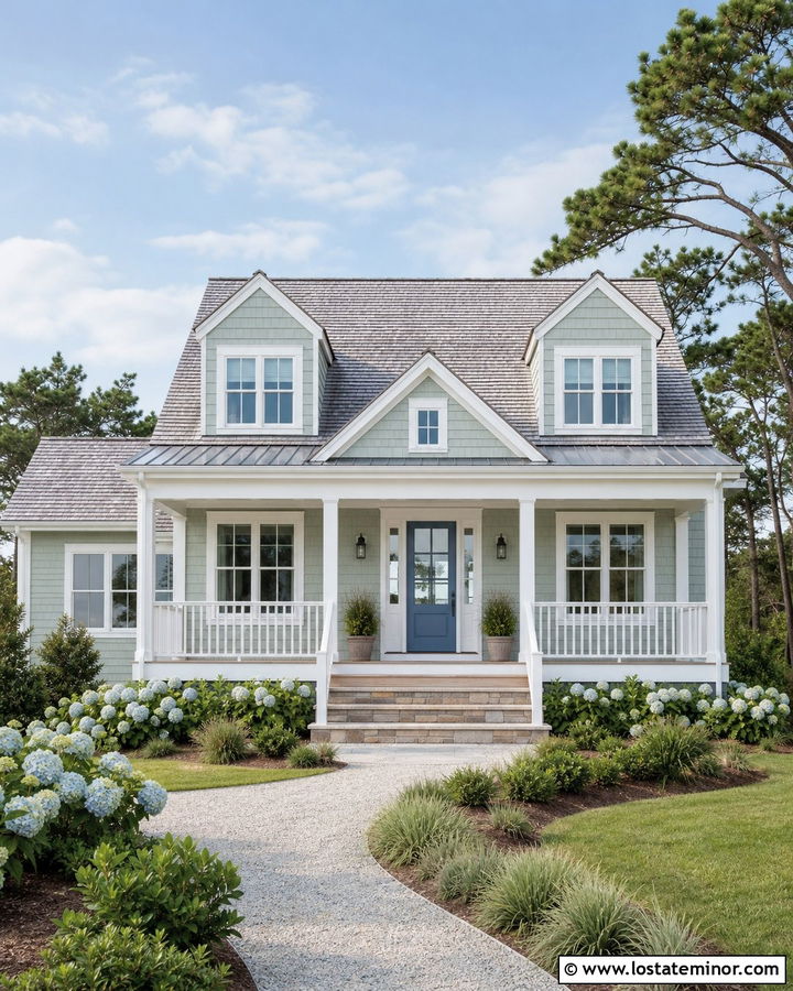 Sage Green Coastal House With Dormers - 30 Sage Green House Design With Dormers Ideas