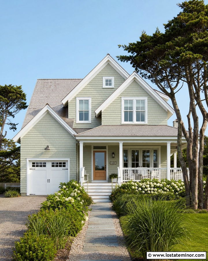 Sage Green Coastal House With Gables - 30 Sage Green House Design With Gables Ideas