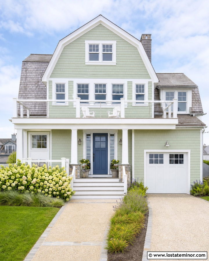 Sage Green Coastal House With Nickel Lights - 30 Sage Green House Design With Light Fixtures Ideas