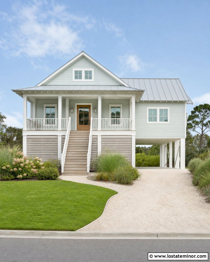 Sage Green Coastal House With Open Carport - 30 Sage Green House Design With Carport Ideas
