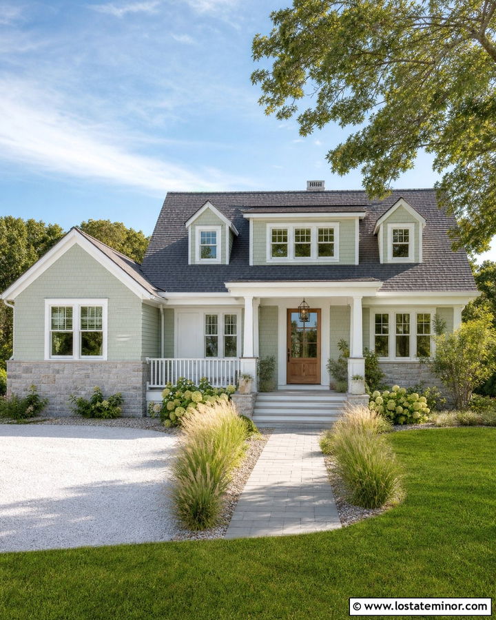 Sage Green Coastal House With Pale Stone Wainscoting - 30 Sage Green House Design With Wainscoting Ideas