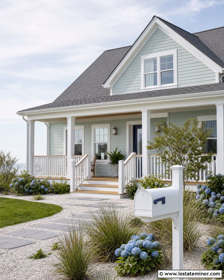 Sage Green Coastal House With White Mailbox - 30 Sage Green House Design With Mailbox Ideas