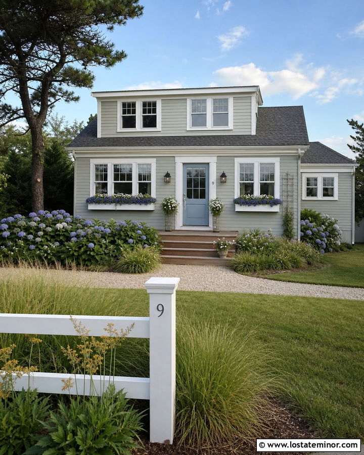 Sage Green Coastal House With Window Boxes - 30 Sage Green House Design With Window Boxes Ideas