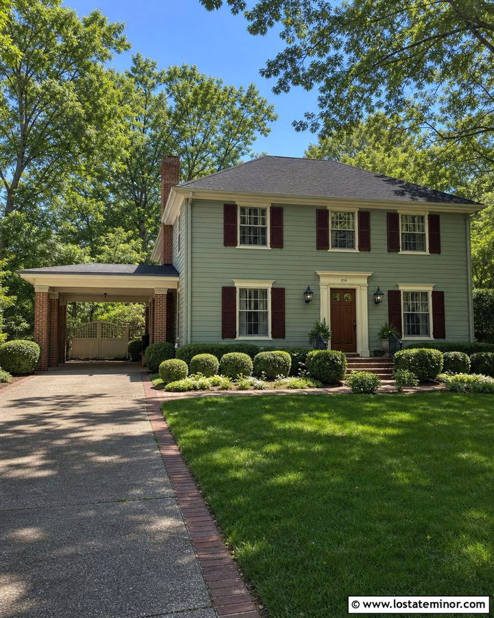 Sage Green Colonial House With Brick Carport - 30 Sage Green House Design With Carport Ideas