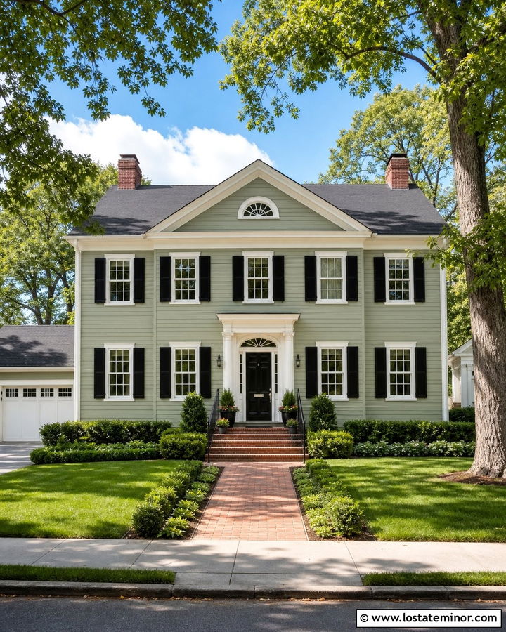 Sage Green Colonial House With Gables - 30 Sage Green House Design With Gables Ideas