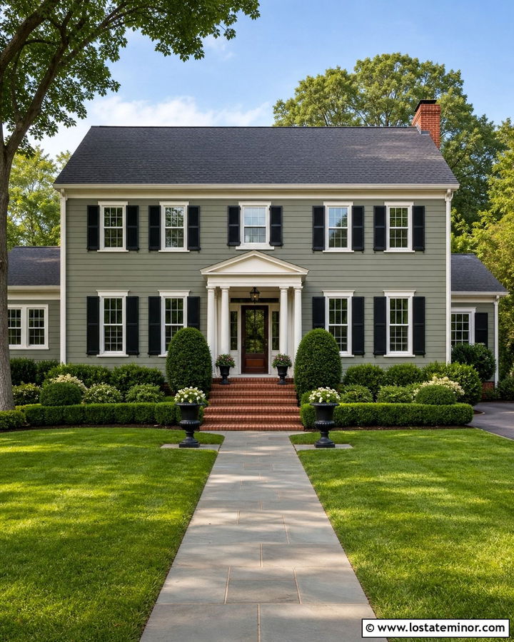 Sage Green Colonial House With Storm Door - 30 Sage Green House Design With Storm Door Ideas