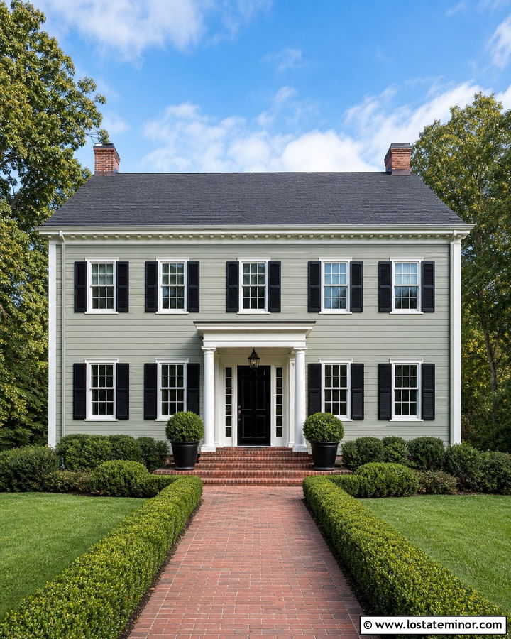 Sage Green Colonial With Black Shutters - 30 Sage Green House Design With Shutters Ideas