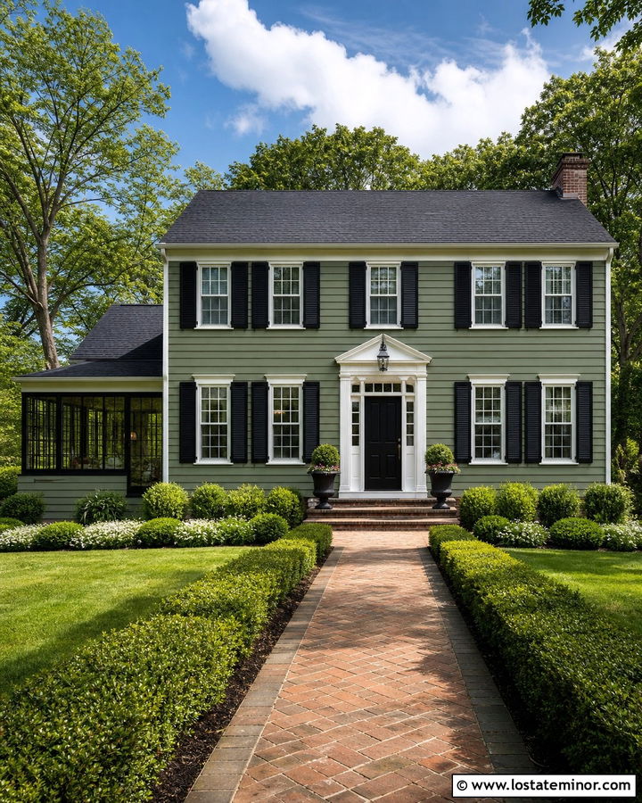 Sage Green Colonial With Black Sunroom - 30 Sage Green House Design With Sunroom Ideas