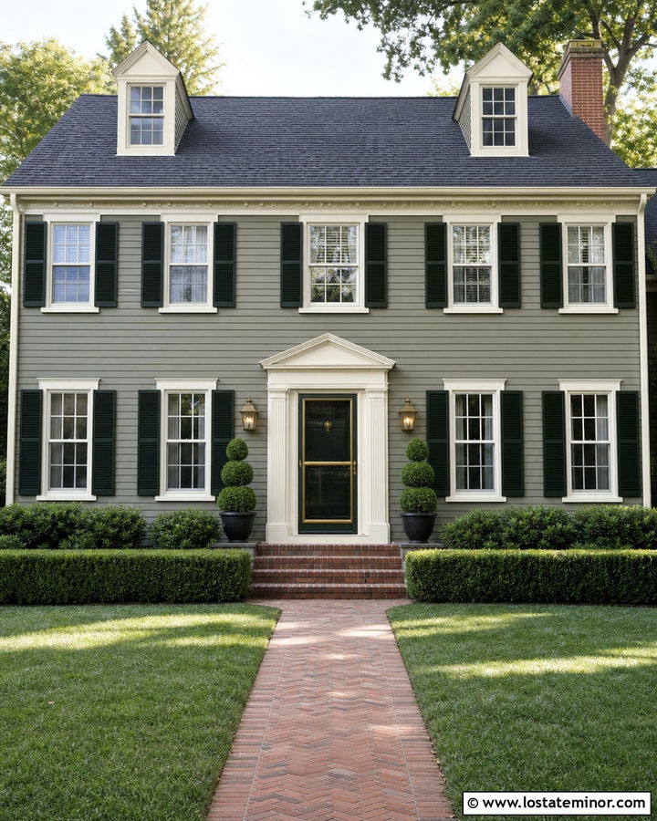 Sage Green Colonial With Brass Screen Door - 30 Sage Green House Design With Screen Door Ideas
