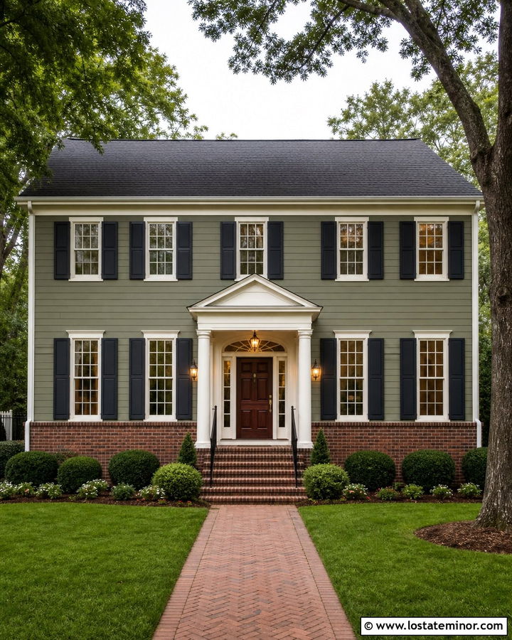 Sage Green Colonial With Brick Wainscoting - 30 Sage Green House Design With Wainscoting Ideas