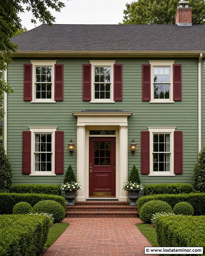 Sage Green Colonial With Burgundy Dutch Door - 30 Sage Green House Design With Dutch Door Ideas