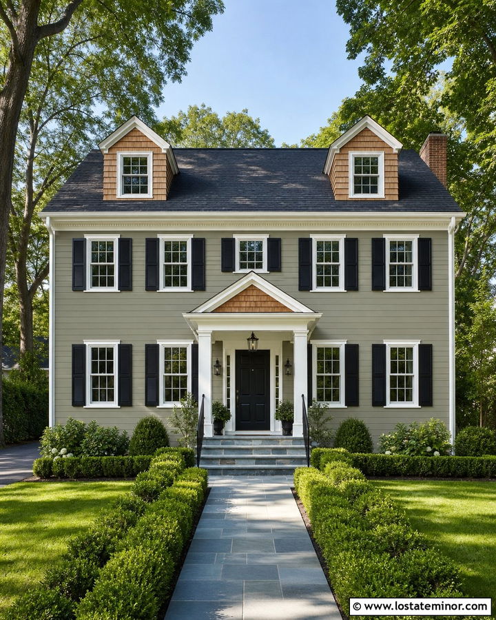 Sage Green Colonial With Cedar Shake Accents - 30 Sage Green House Design With Cedar Shake Ideas