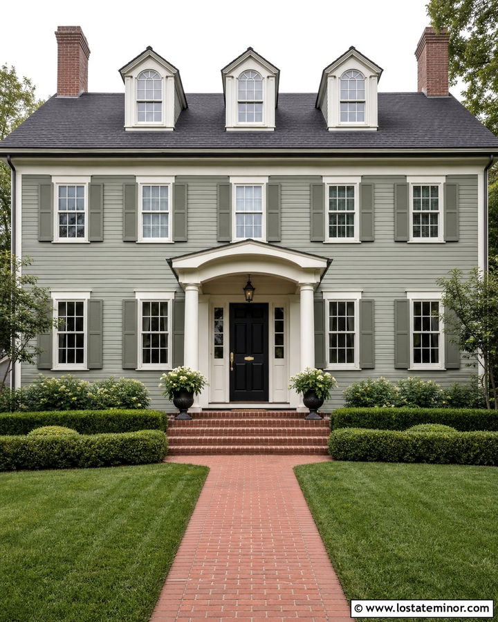 Sage Green Colonial With Round Porch Columns - 30 Sage Green House Design With Porch Columns Ideas