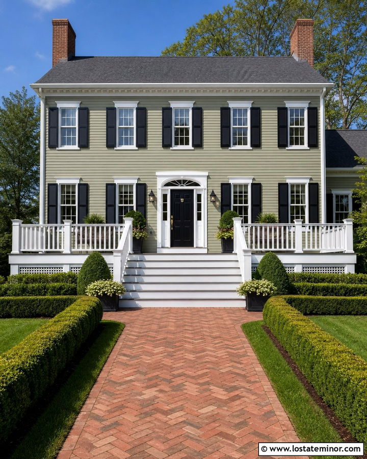 Sage Green Colonial With White Deck - 30 Sage Green House Design With Deck Ideas