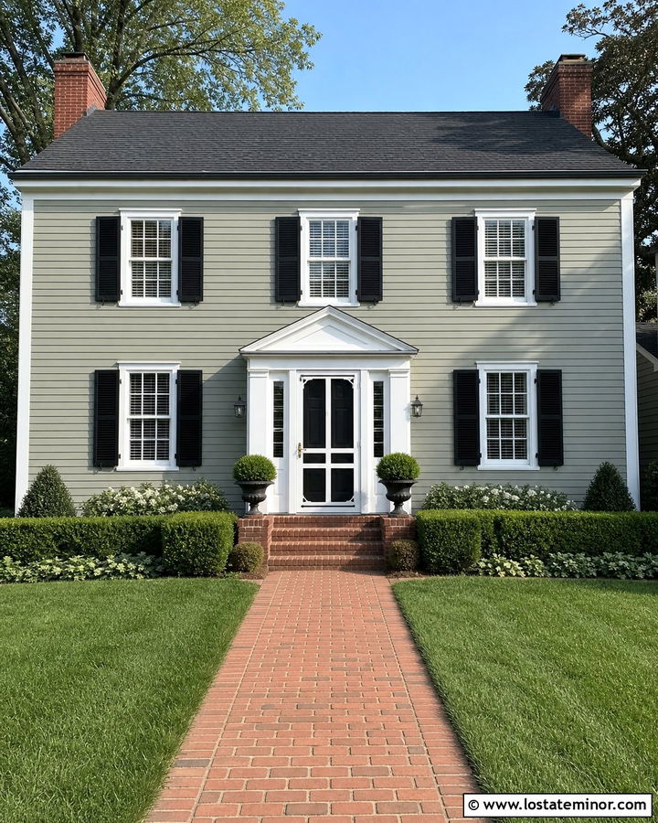 Sage Green Colonial With White Screen Door - 30 Sage Green House Design With Screen Door Ideas