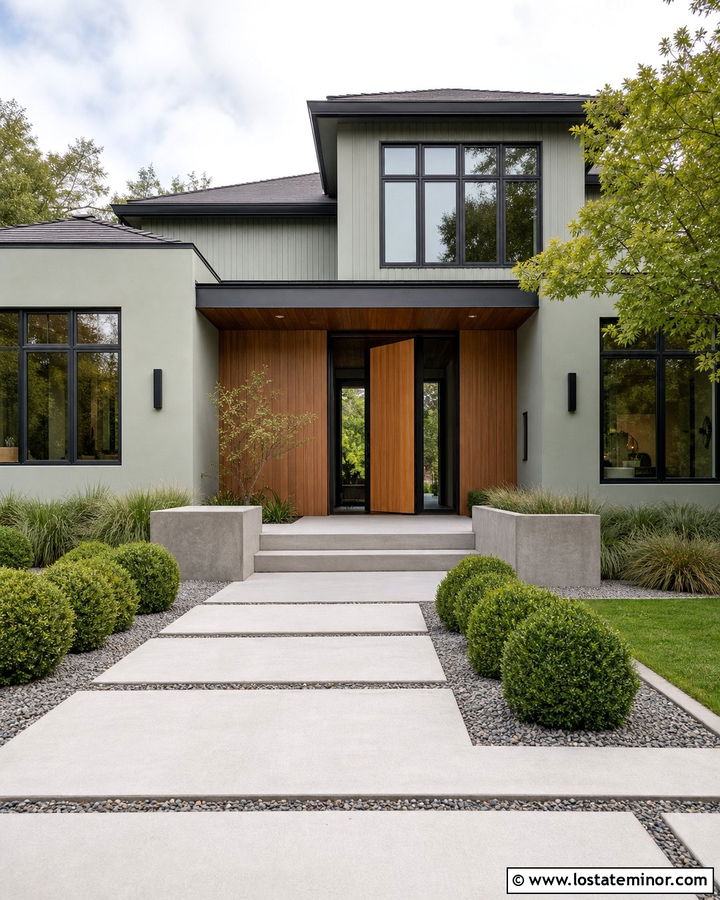 Sage Green Contemporary House With Hidden Screen Door - 30 Sage Green House Design With Screen Door Ideas