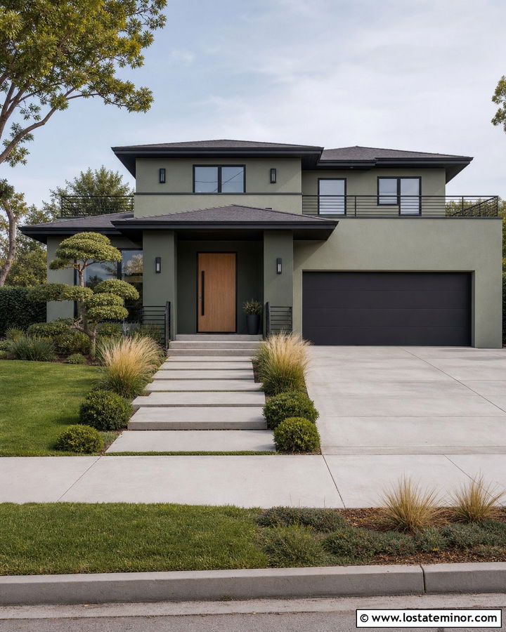 Sage Green Contemporary House With Matching Front Porch - 30 Sage Green House Design With Front Porch Ideas