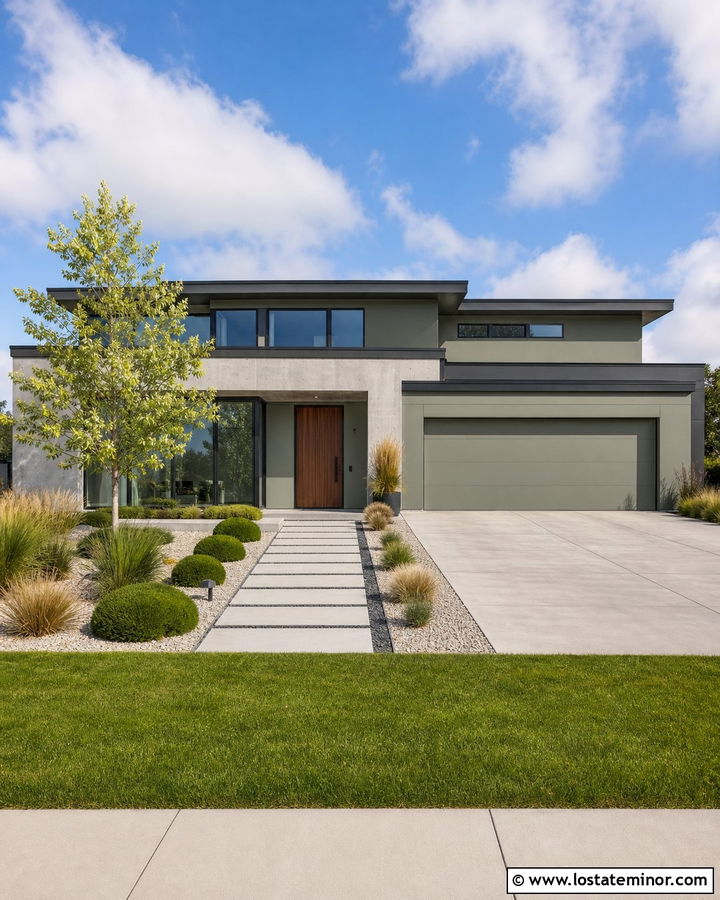 Sage Green Contemporary House With Minimal Landscaping - 30 Sage Green House Design With Landscaping Ideas