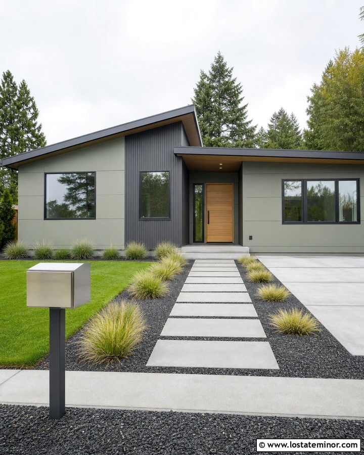 Sage Green Contemporary House With Stainless Steel Mailbox - 30 Sage Green House Design With Mailbox Ideas
