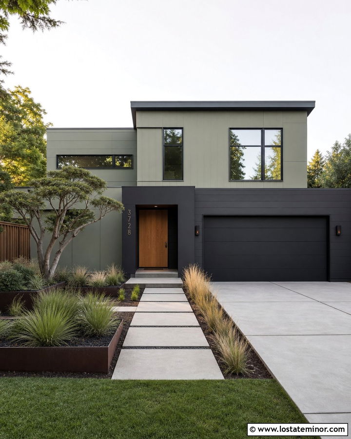Sage Green Contemporary House With Vertical Brass Numbers - 30 Sage Green House Design With House Numbers Ideas