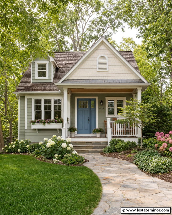 Sage Green Cottage House With Gables - 30 Sage Green House Design With Gables Ideas