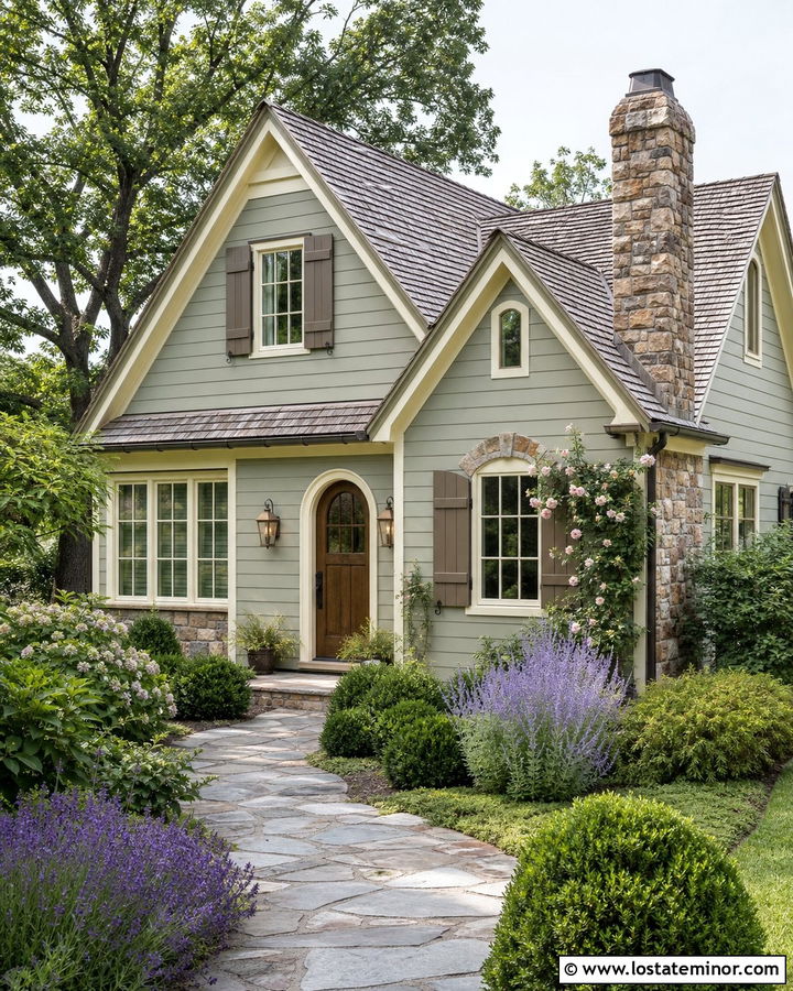 Sage Green Cottage With Antique Brass Lights - 30 Sage Green House Design With Light Fixtures Ideas