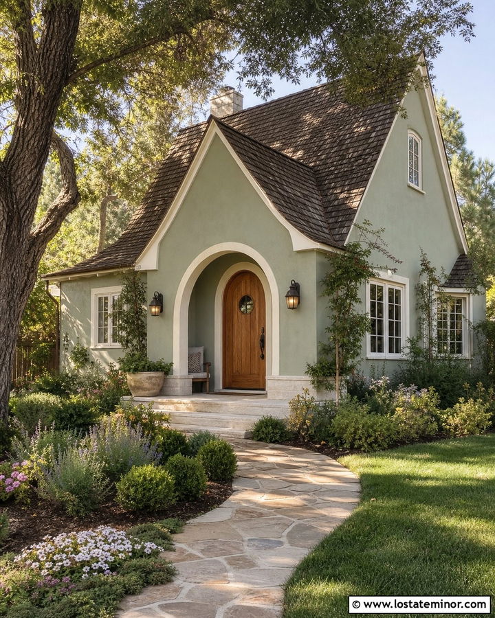 Sage Green Cottage With Arched Front Porch - 30 Sage Green House Design With Front Porch Ideas