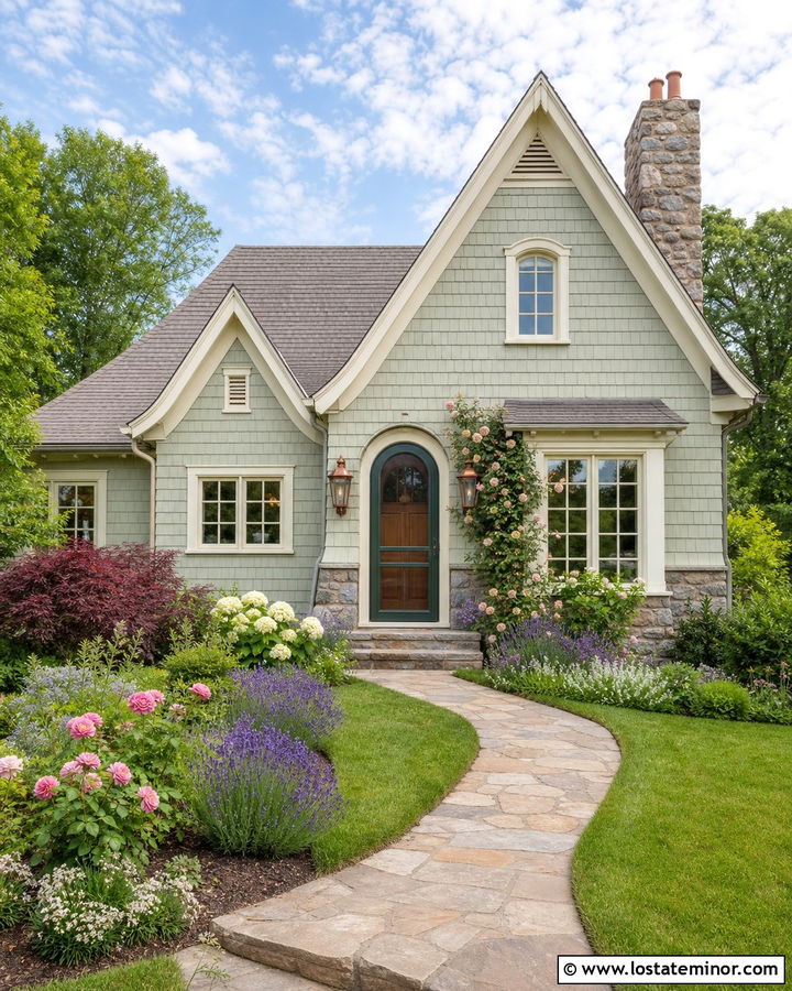 Sage Green Cottage With Arched Screen Door - 30 Sage Green House Design With Screen Door Ideas