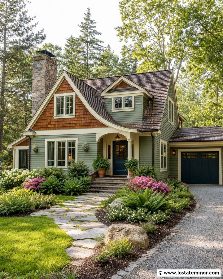 Sage Green Cottage With Brown Cedar Shingles - 30 Sage Green House Design With Shingles Ideas