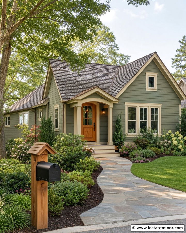 Sage Green Cottage With Cedar Mailbox - 30 Sage Green House Design With Mailbox Ideas