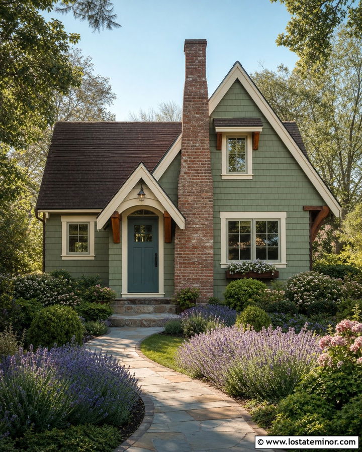 Sage Green Cottage With Center Chimney - 30 Sage Green House Design With Chimney Ideas