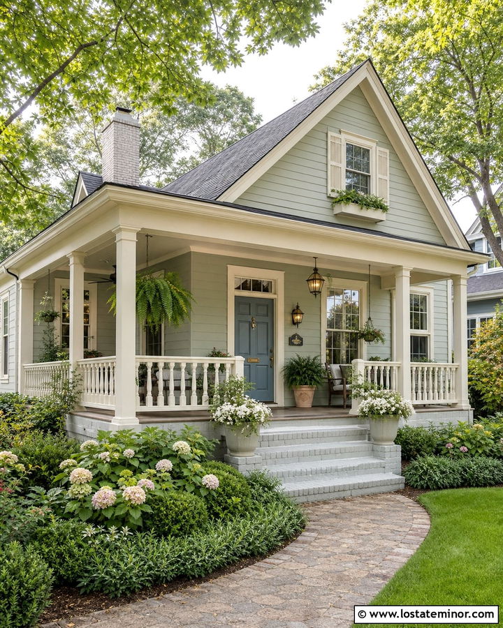 Sage Green Cottage With Cream Porch Ceiling - 30 Sage Green House Design With Porch Ceiling Ideas