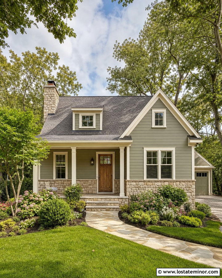 Sage Green Cottage With Cream Stone Wainscoting - 30 Sage Green House Design With Wainscoting Ideas