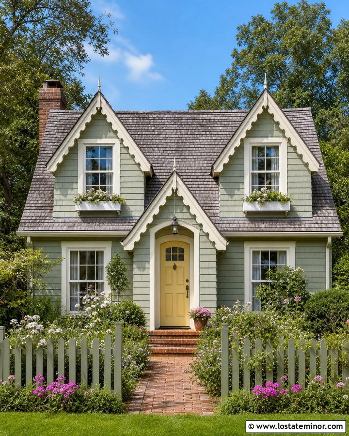 Sage Green Cottage With Gabled Dormers - 30 Sage Green House Design With Dormers Ideas