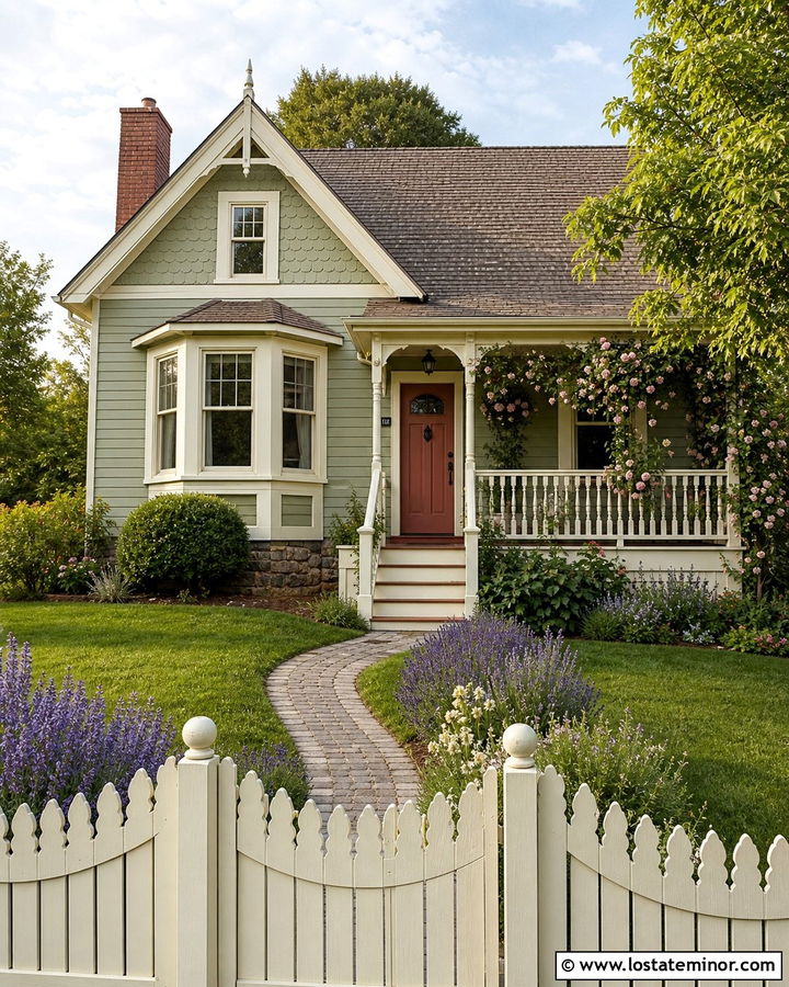 Sage Green Cottage With Scalloped Picket Fence - 30 Sage Green House Design With Fence Ideas