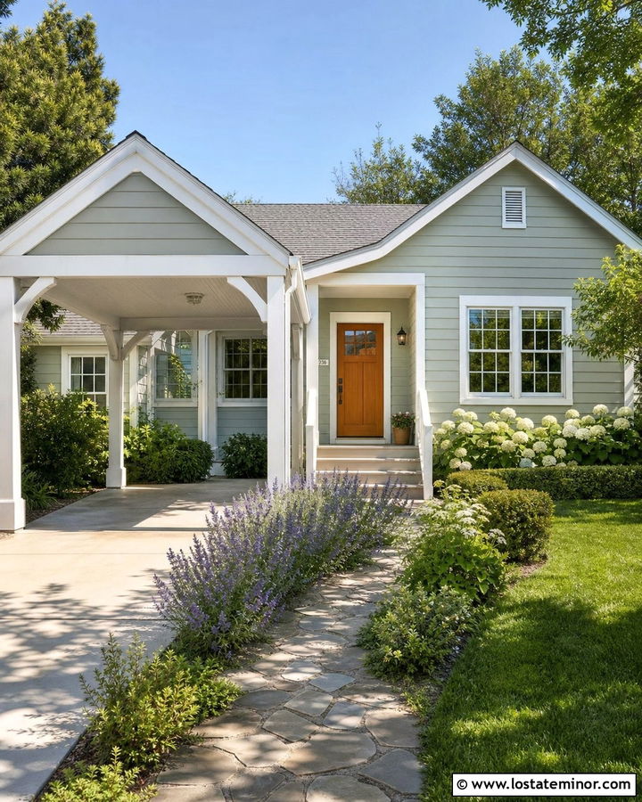 Sage Green Cottage With White Carport - 30 Sage Green House Design With Carport Ideas