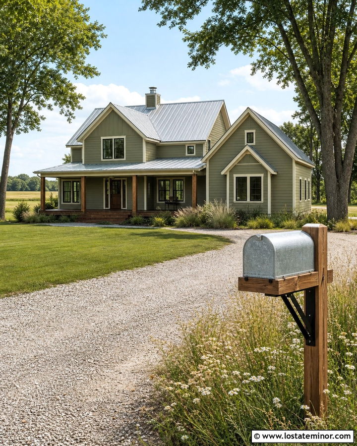 Sage Green Country House With Rural Mailbox - 30 Sage Green House Design With Mailbox Ideas