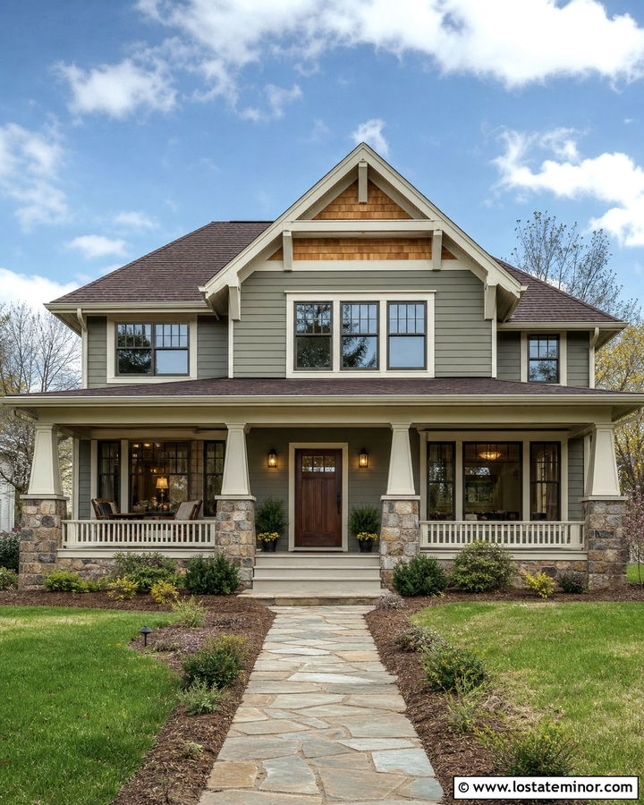Sage Green Craftsman House With Cedar Shake And Stone - 30 Sage Green House Design With Cedar Shake Ideas