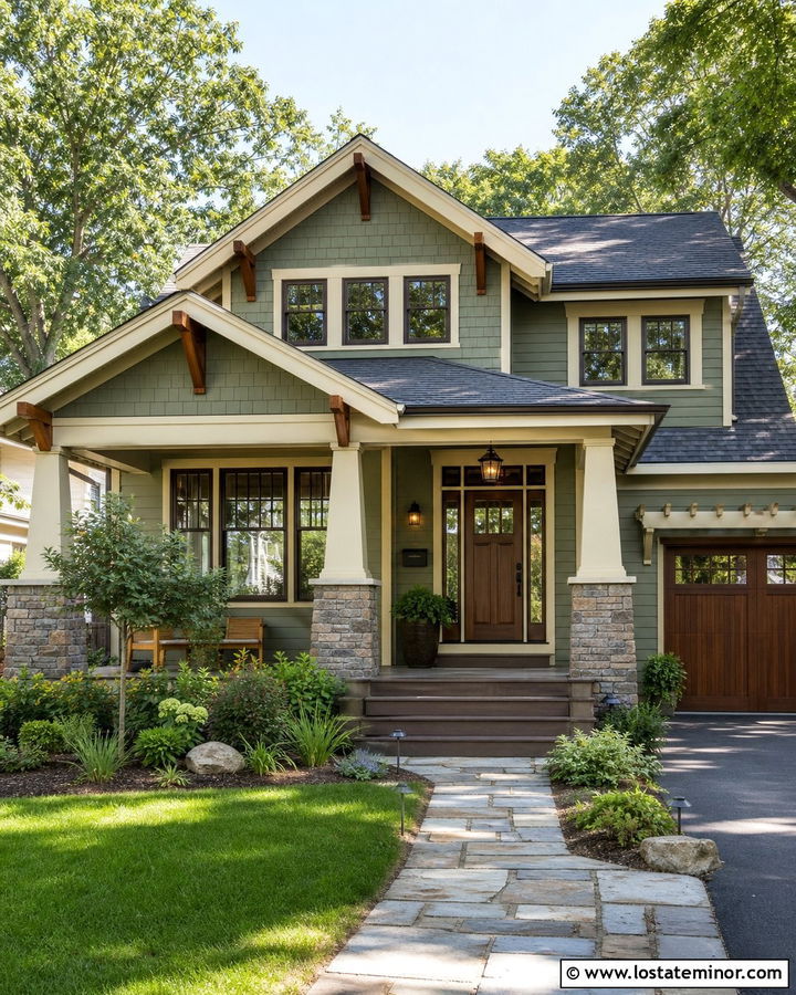 Sage Green Craftsman House With Gables - 30 Sage Green House Design With Gables Ideas