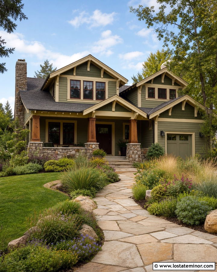 Sage Green Craftsman House With Native Landscaping - 30 Sage Green House Design With Landscaping Ideas