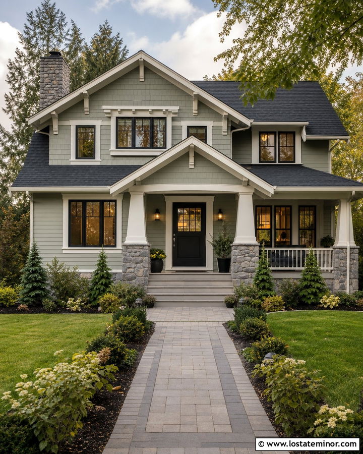 Sage Green Craftsman With Black Dutch Door - 30 Sage Green House Design With Dutch Door Ideas