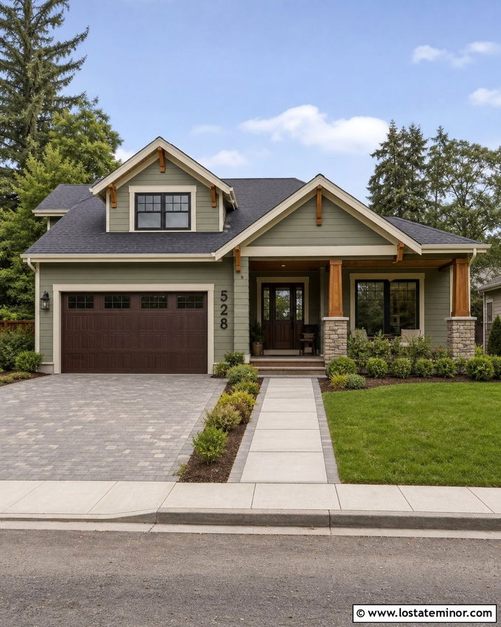Sage Green Craftsman With Bronze Garage Numbers - 30 Sage Green House Design With House Numbers Ideas