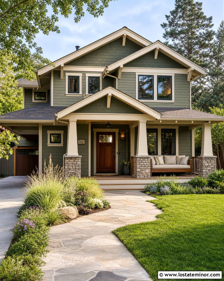 Sage Green Craftsman With Cedar Daybed - 30 Sage Green House Design With Daybed Ideas
